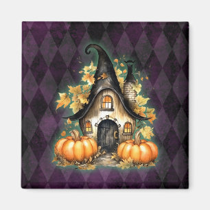Imán Halloween Gothic Fall Hada Cottage Purple Argyle