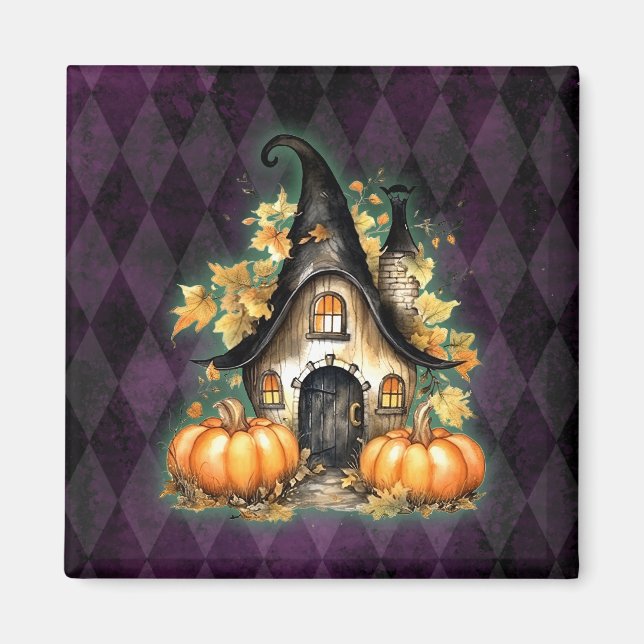 Imán Halloween Gothic Fall Hada Cottage Purple Argyle (Frente)