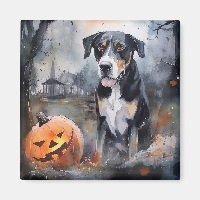 Imán Halloween Gran Suiza Con Calabazas Temerosas (Frente)