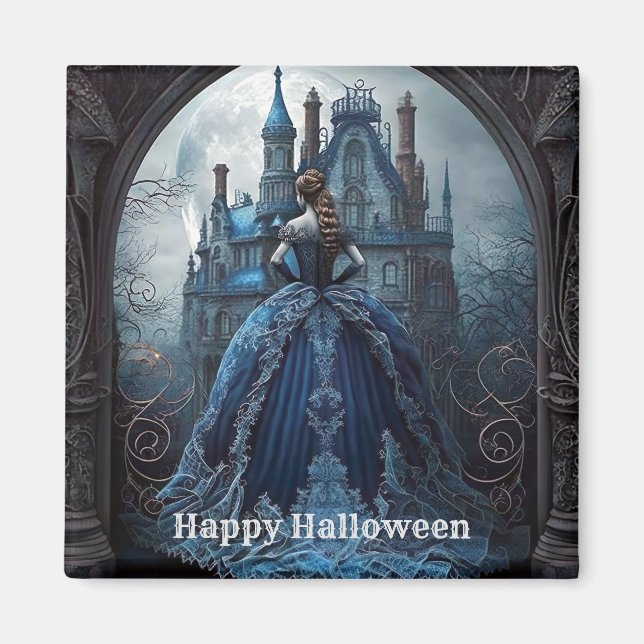 Imán Halloween Hauned House Blue Night Scary (Frente)