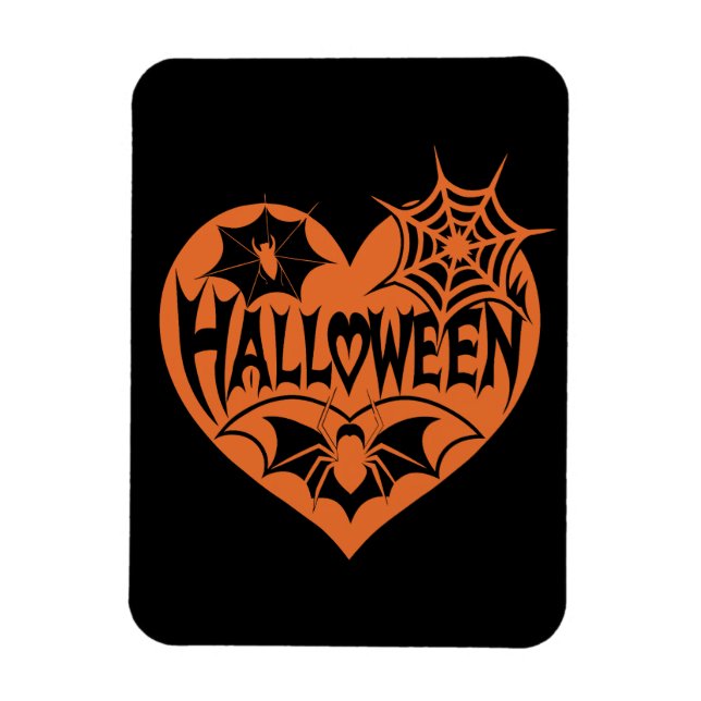 Imán Halloween Heart, Orange Heart Shape, Spider Web (Vertical)