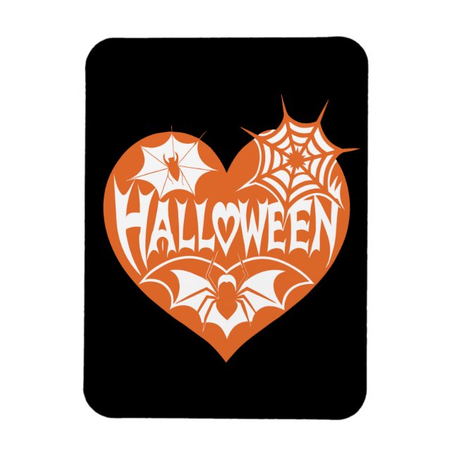 Imán Halloween Heart, Orange Heart Shape, Spider Web (Vertical)