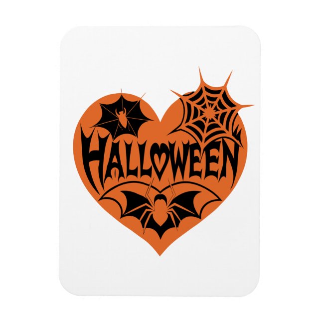 Imán Halloween Heart, Orange Heart Shape, Spider Web (Vertical)