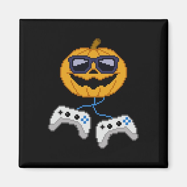 Imán Halloween Jack O Lantern Pixelated Gaming Gamer Bo (Frente)