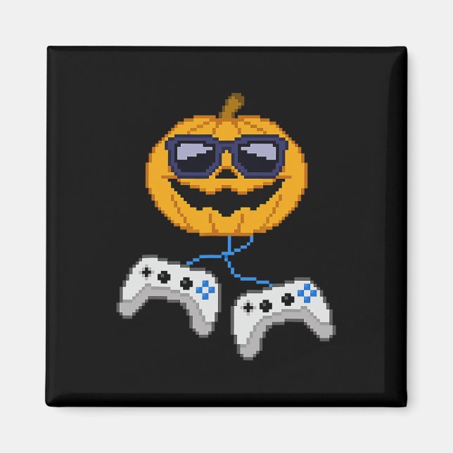 Imán Halloween Jack O Lantern Pixelated Gaming Gamer Bo (Frente)