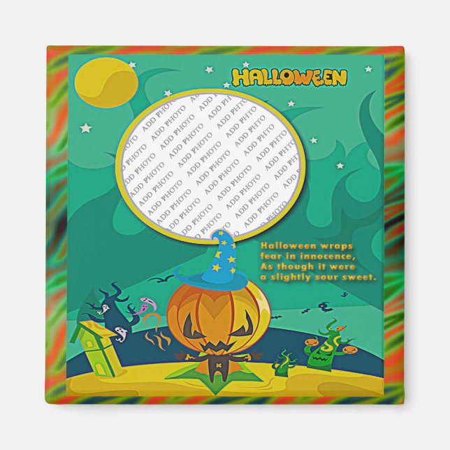 Imán Halloween Jack o' Lantern Wizard Add Photo Frame (Frente)