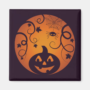 Imán Halloween Jack o linterna cara de calabaza y araña