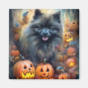 Imán Halloween Keeshond con calabazas aterradoras