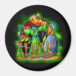 Imán Halloween Lady Scarecrow Cabeza de calabaza QEPD B