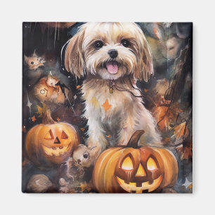 Imán Halloween Lhasa Apso Con Calabazas Temerosas