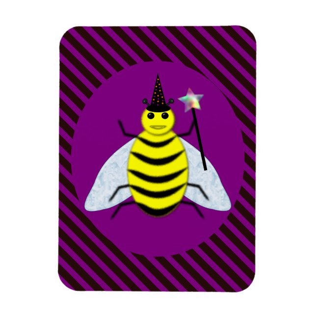 Imán Halloween Magic Bee Wizard Purple and Black Stripe (Vertical)
