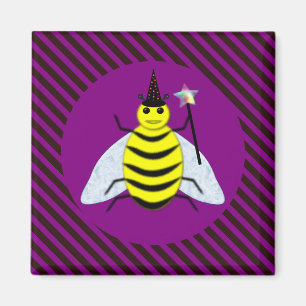 Imán Halloween Magic Bee Wizard Purple and Black Stripe
