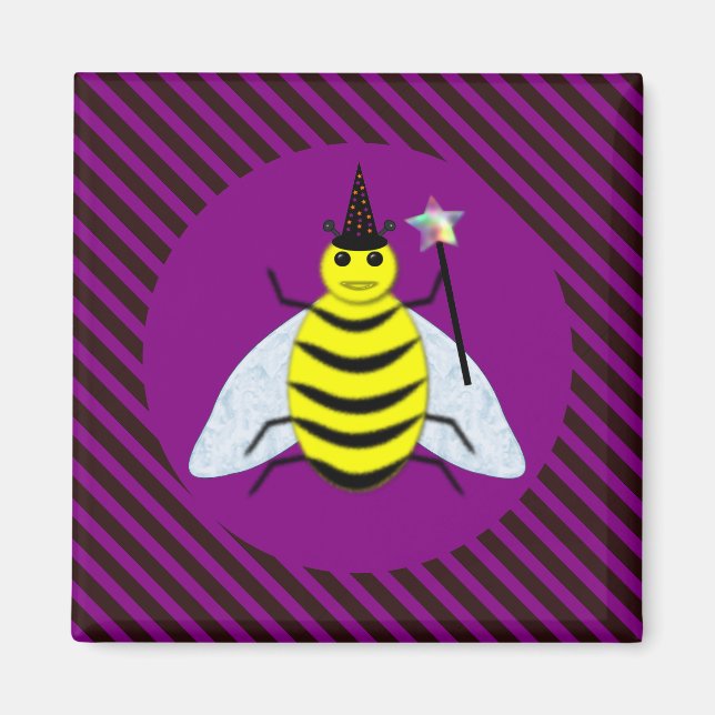Imán Halloween Magic Bee Wizard Purple and Black Stripe (Frente)