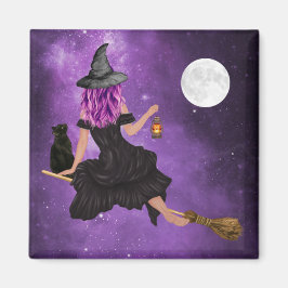 Imán Halloween Magic Flying Witch Full Moon