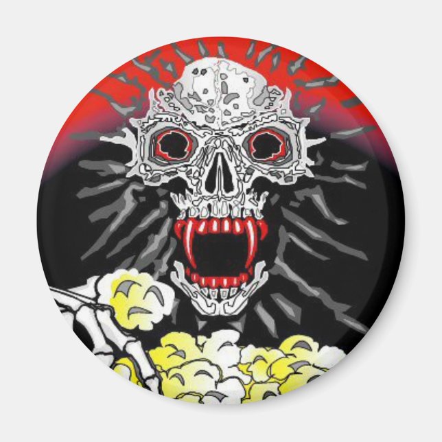 Imán Halloween Magnet Skeleton Comer palomitas de maíz (Frente)