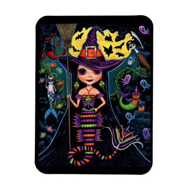 Imán Halloween Mermaid Witch Mercats Ghosts Pumpkins (Vertical)