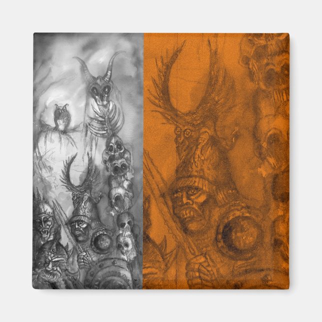 Imán HALLOWEEN MONSTERS / Fantasía DE LA GUERRA DE ORK (Frente)