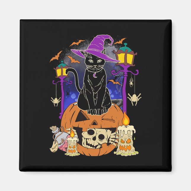 Imán Halloween Mujeres Hombres Niños Halloween Black Ca (Frente)