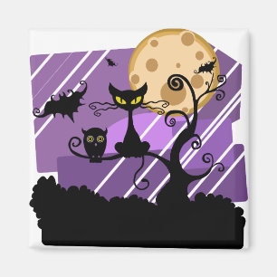 Imán Halloween Noche Árbol de gatos lunares fuera de la