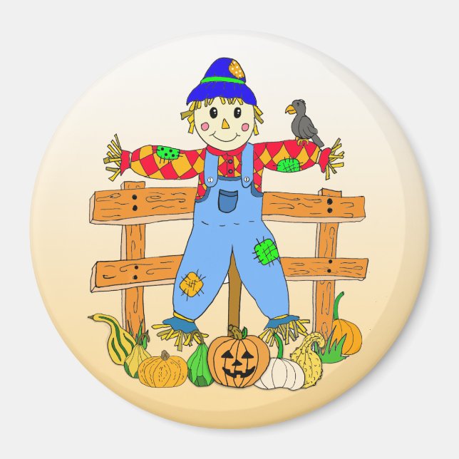 Imán Halloween o otoño con espantapájaros caprichosos (Frente)