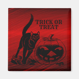 Imán Halloween Party Evil Black Cat Pumpkin Red Scary
