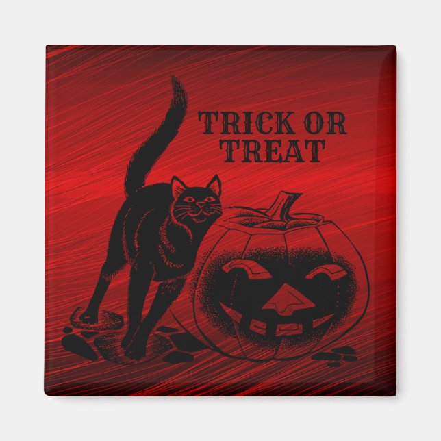 Imán Halloween Party Evil Black Cat Pumpkin Red Scary (Frente)