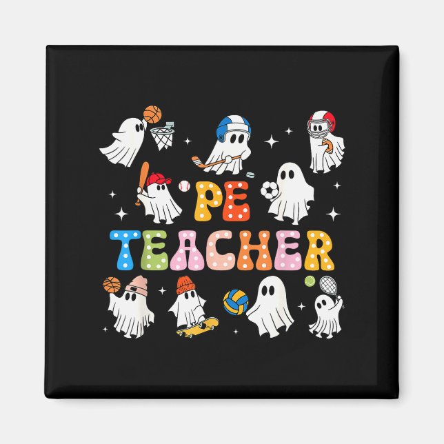 Imán Halloween Pe Teacher Ghost Playing Sports Physical (Frente)