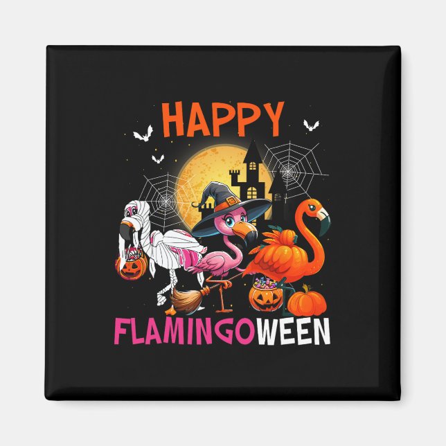 Imán Halloween Pink Flamingo Costume Skeleton Bruja (Frente)