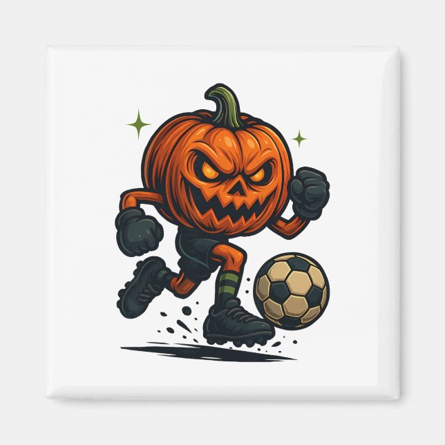 Imán Halloween Scary Pumpkin Showing Soccer Skills Spoo (Frente)