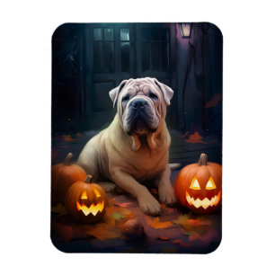 Imán Halloween Shar Pei con calabazas aterradoras