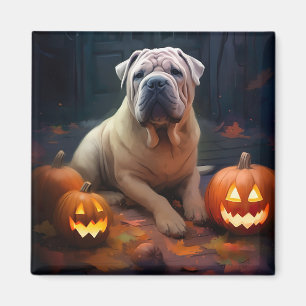 Imán Halloween Shar Pei con calabazas aterradoras