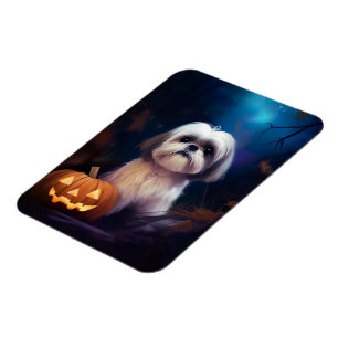 Imán Halloween Shih Tzu con calabazas aterradoras
