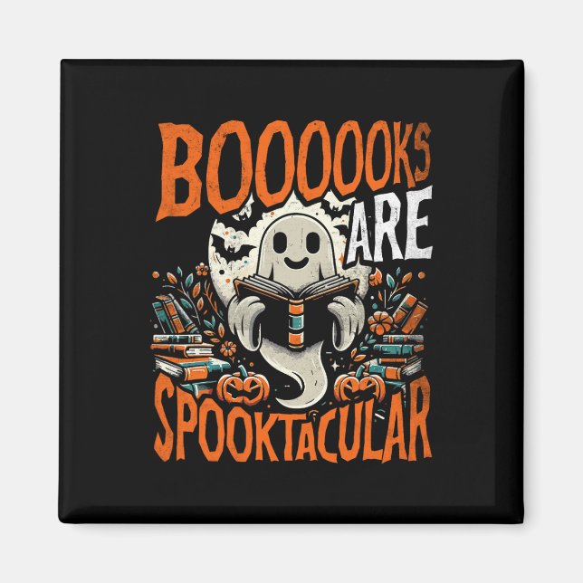 Imán Halloween Shirl Book Lover Design Ghost con libros (Frente)
