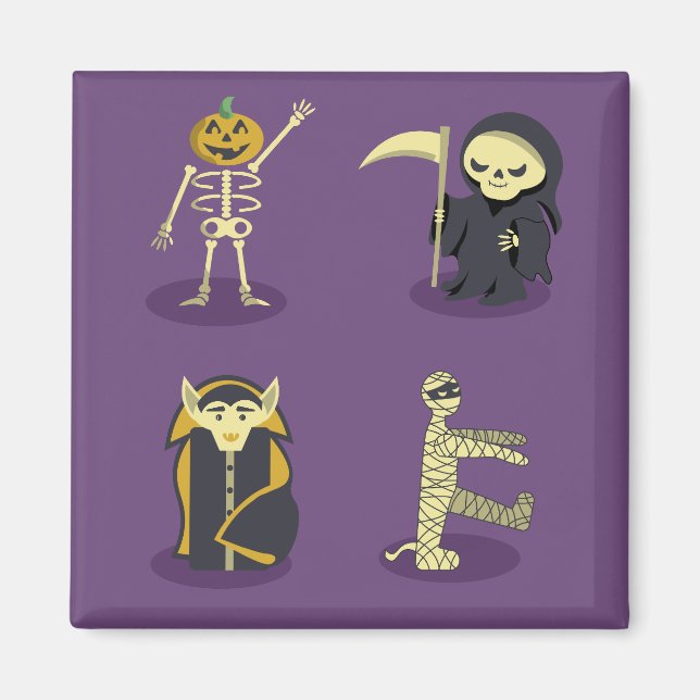 Imán Halloween Skeleton Dracula Mummy Grim Reaper (Frente)