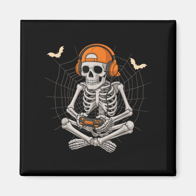 Imán Halloween Skeleton Gamer Video Gaming Funny Skelet (Frente)