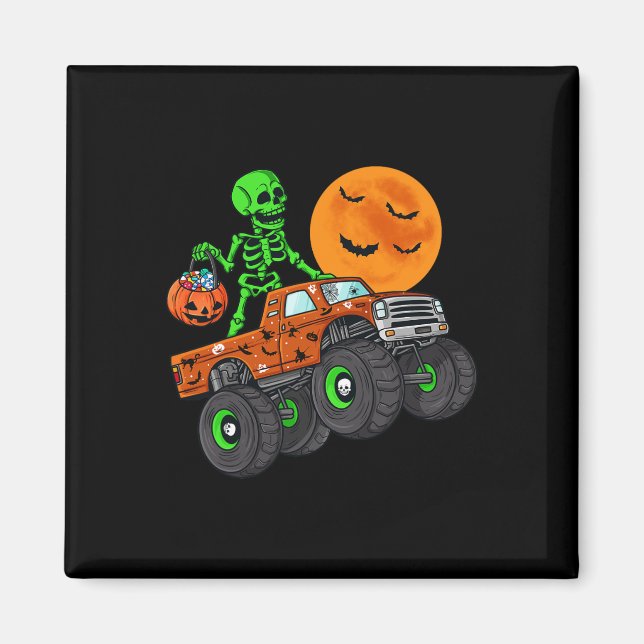Imán Halloween Skeleton Riding Monster Truck Toddler Bo (Frente)