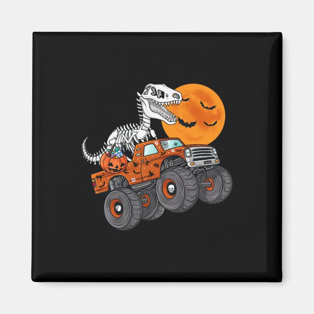 Imán Halloween Skeleton T Rex Monster Truck Niños T (Frente)