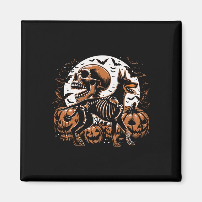 Imán Halloween Skeleton Walking Skeletal Doberman Dog (Frente)