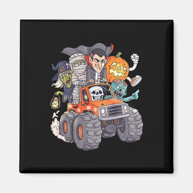 Imán Halloween Skeleton Zombie Monster Truck Vampire Bo (Frente)