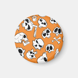 Imán Halloween Skulls Bones Doodle Pattern