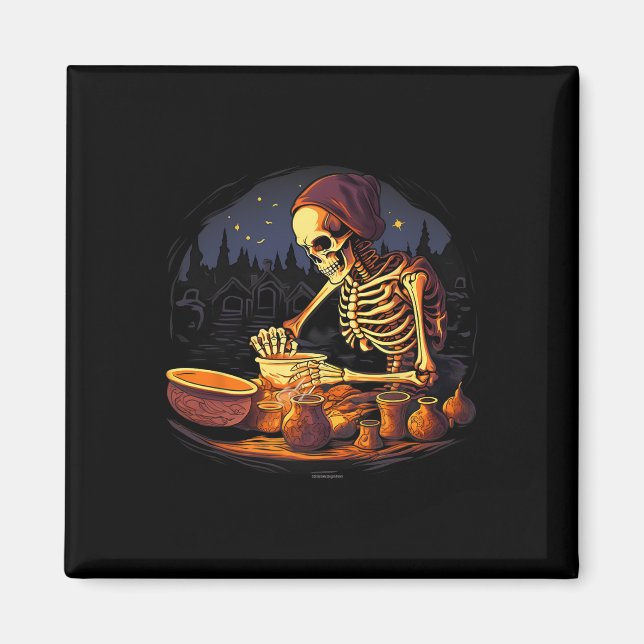 Imán Halloween Spookan Skeleton Clay Pottery Maker (Frente)