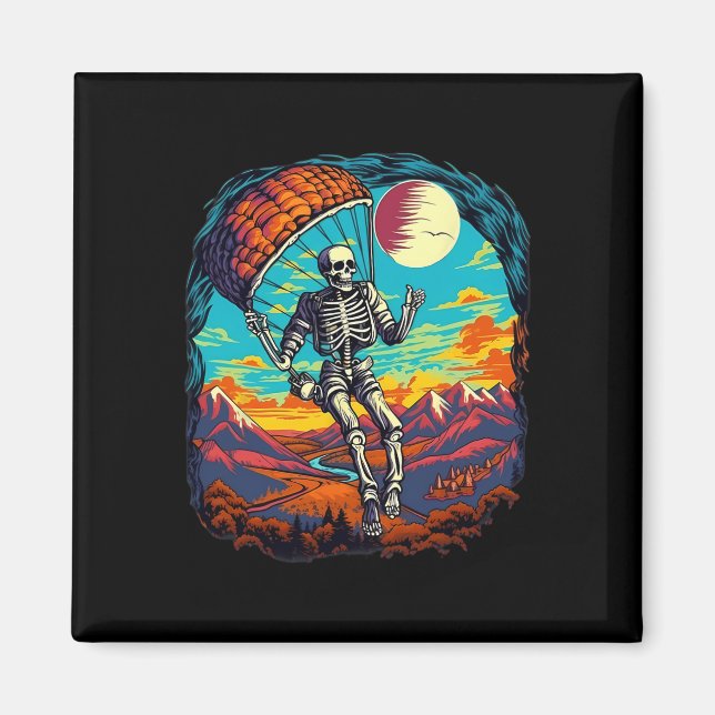 Imán Halloween Spooky Skeleton Parapente Skydiving (Frente)