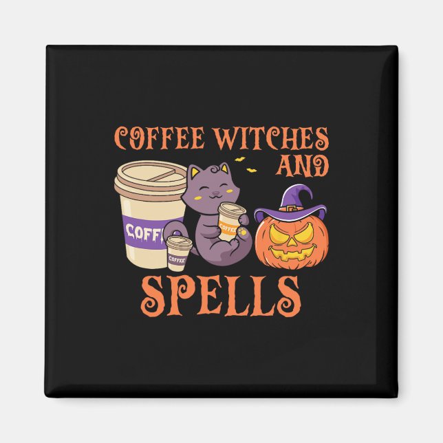 Imán Halloween Spooky Witches De Café (Frente)