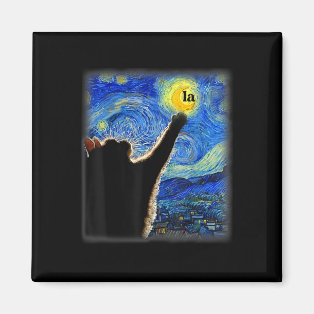Imán Halloween Starry Night Black Cat Comma La Kamala (Frente)