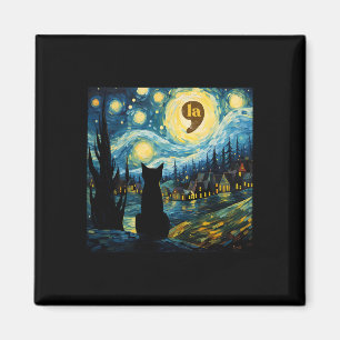Imán Halloween Starry Night Black Cat Comma La Kamala H