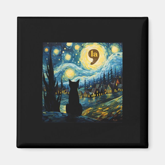Imán Halloween Starry Night Black Cat Comma La Kamala H (Frente)