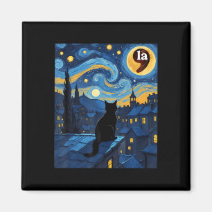 Imán Halloween Starry Night Black Cat Comma La Kamala H