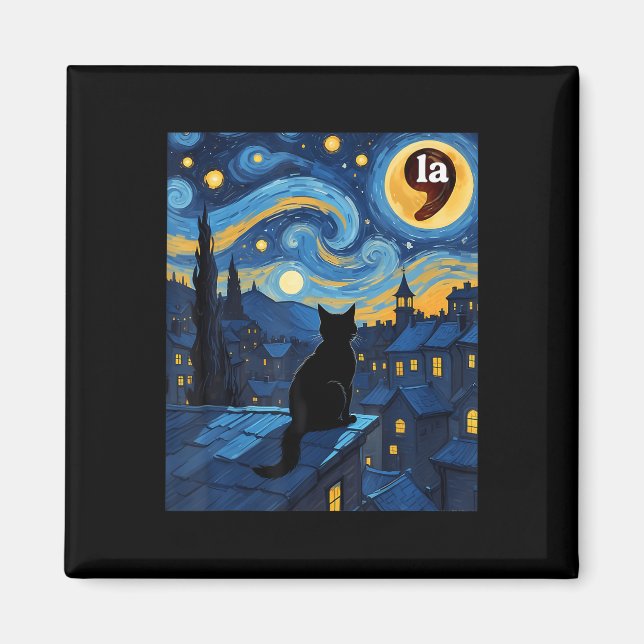 Imán Halloween Starry Night Black Cat Comma La Kamala H (Frente)