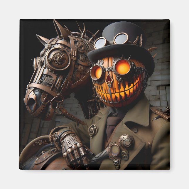 Imán Halloween Steampunk Jack-O-Lantern Horseman (Frente)