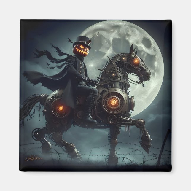 Imán Halloween Steampunk Jinete sin Cabeza (Frente)